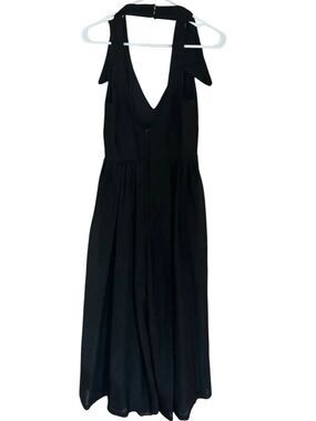 Saba Black Halter V-Neck Maxi wide leg jumpsuit size small